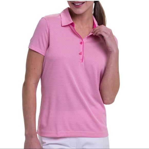 NWOT EP Geo Jacquard Navy Blue Golf Polo Sz M - Picture 2 of 5